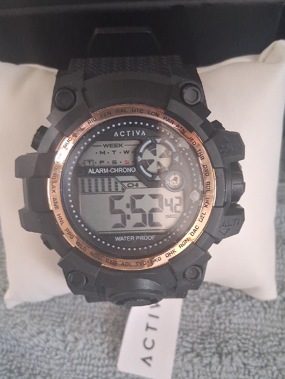 Activa Men's Black Digital Alarm Chrono Watch with Rose Gold Accent